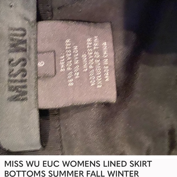 MISS WU EUC WOMENS LINED SKIRT BOTTOMS SUMMER FALL WINTER CASUAL BLACK SIZE 6 - Picture 3 of 4